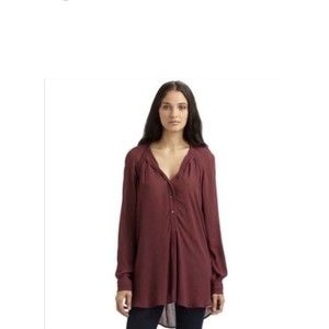 BCBGMaxAzria Women’s Jones Long Sleeve High Low Tunic Top Burgundy Size Large